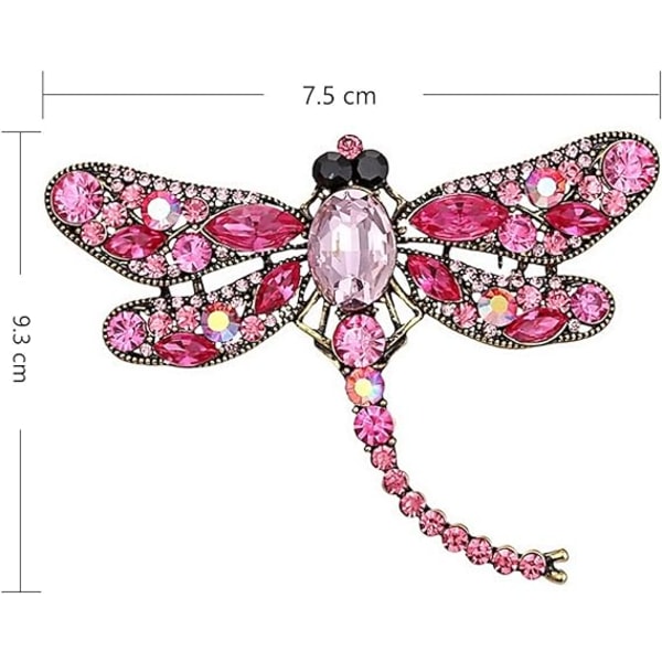 Trollslända broschnål med imiterad kristallberlock Flygande insektslegering broschnål (rosa）