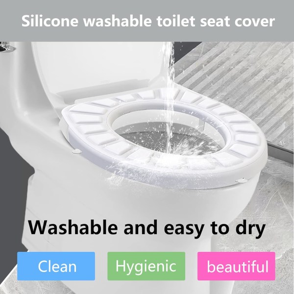 Silikoninen WC-istuimen kansi, WC-istuimen pehmuste, Pehmustettu WC-istuin, Silikonipestävä, Uudelleenkäytettävä ja kestävä, Puhdas ilman bakteerijäämiä (valkoinen)