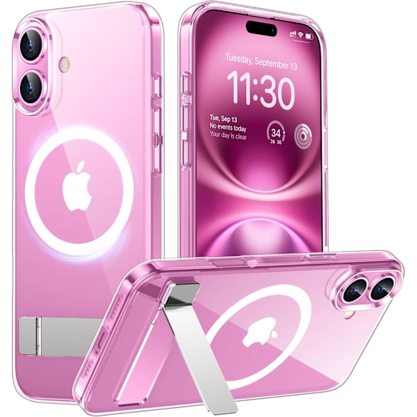 Temdan Magnetiskt Kompatibelt med iPhone 16 Pro Max Skal, [Inbyggt Osynligt Stativ][Kompatibelt med MagSafe] [Militärklass Stötsäkert] Smalt Tunnt Clear-Stand for iPhone 16 6.1"