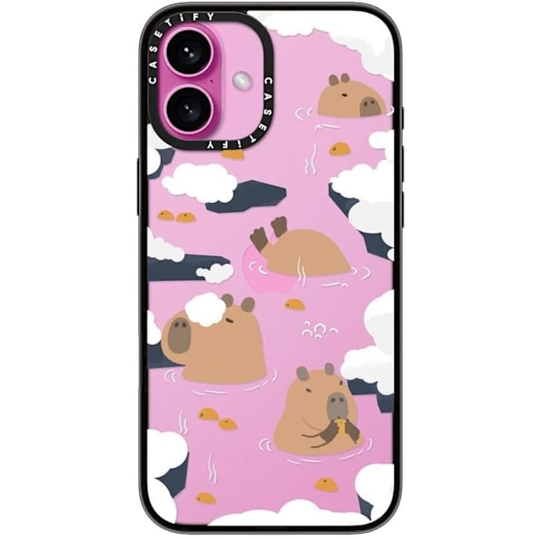 Kompakt iPhone 16 Pro Max Deksel [Lettvekt / 1,2 m 2X Militær Grad Fallbeskyttelse/Slank] - Kirsebær - Klar Svart Floating Capybara iPhone 16 Plus