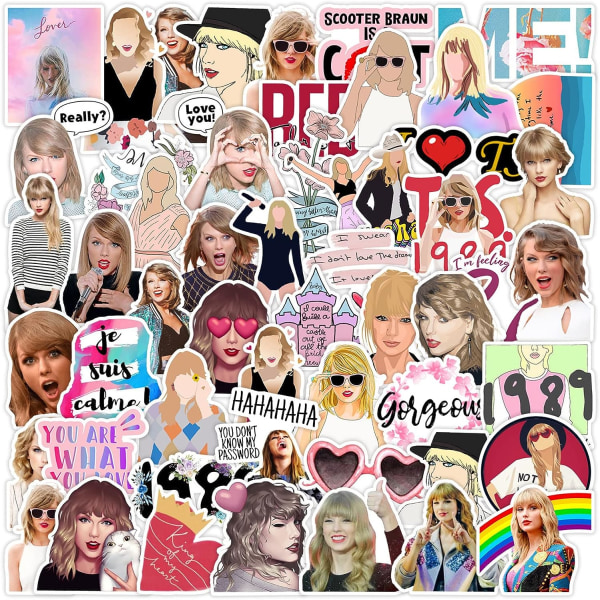 Female Singer Taylor Stickers 50PCS,  Waterproof Vinyl Sticker for Teen Girl Water Bottle Laptop Phone Skateboard Bike Luggage Guitar