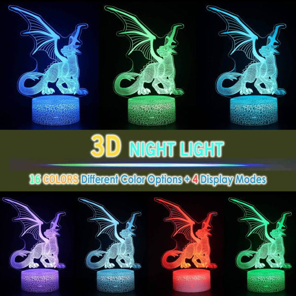 3D Natlys Cartoon Dinosaur Fødselsdagsgave Bordlampe Soveværelse Atmosfære USB Stik i Farverig LED Natlys (YC-01)