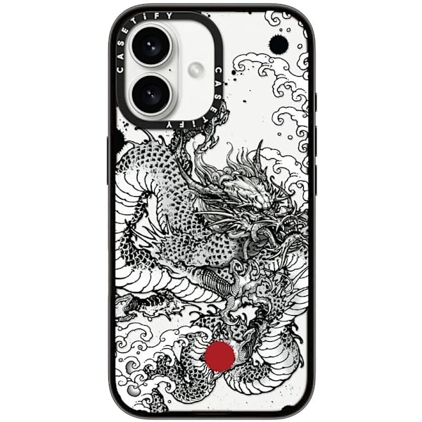 Kompakt iPhone 16 Pro Max Deksel [Lettvekt / 1,2 m 2X Militær Grad Fallbeskyttelse/Slank] - Kirsebær - Klar Svart Power Dragon iPhone 16