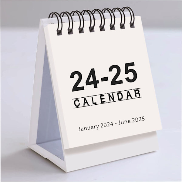 Enkel och kreativ engelsk miniskrivbordskalender, kontorsskrivbordshängande bärbar skrivbordskalender - Vit, januari 2024-juni 2025