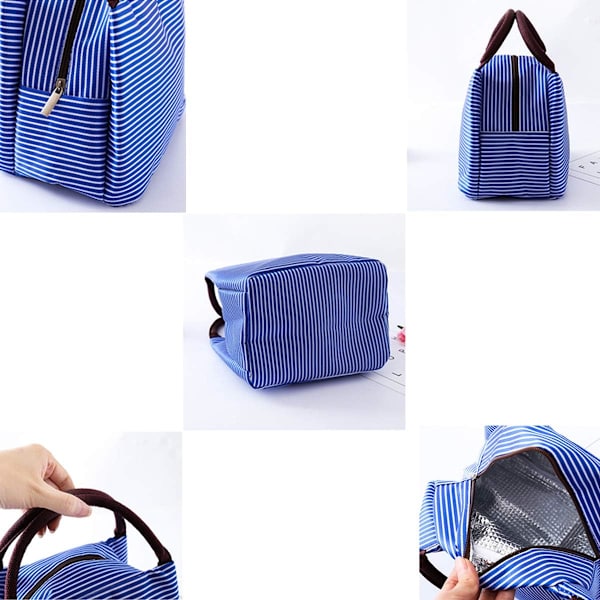 Lunchväska för kontor Lunch Cooler med dragkedja Fällbar Lunch Tote Bag, Återanvändbar Lunchhållare Isolerad Lunchbehållare Picknickväska-Blå
