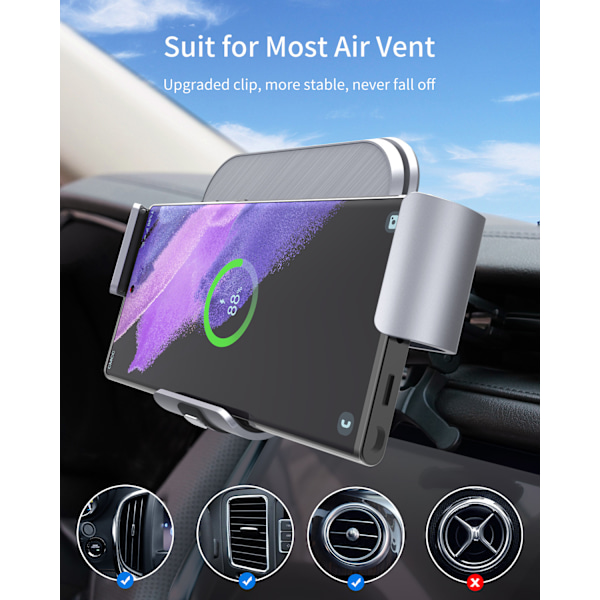 Bilholder til Galaxy Z Fold 4 3 2 med dobbelt spole trådløs oplader til Samsung W22 W21 foldbar telefon hurtig opladning