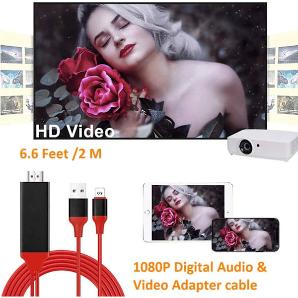 Lyn til HDMI-kabeladapter kompatibel med iPhone, 1080P digital synkroniseringsskærm lyd- og videoadapter