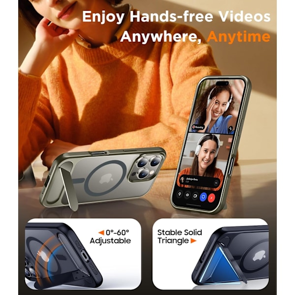 Magneettinen iPhone 16 Pro Max -kotelo, [Sisäänrakennettu näkymätön jalusta][Yhteensopiva MagSafe-tekniikan kanssa] [Sotilastason iskunkestävä] Ohut läpikuultava Gray for iPhone 16 Pro Max 6.9"