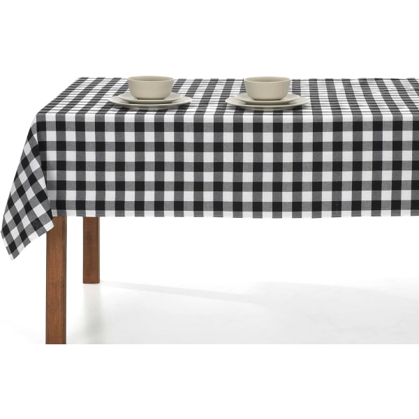 Rektangulär Ginghamrutig bordsduk, tvättbar, perfekt för inomhus och utomhus, idealisk för picknickar och utomhusfester (140 x 180, svart)