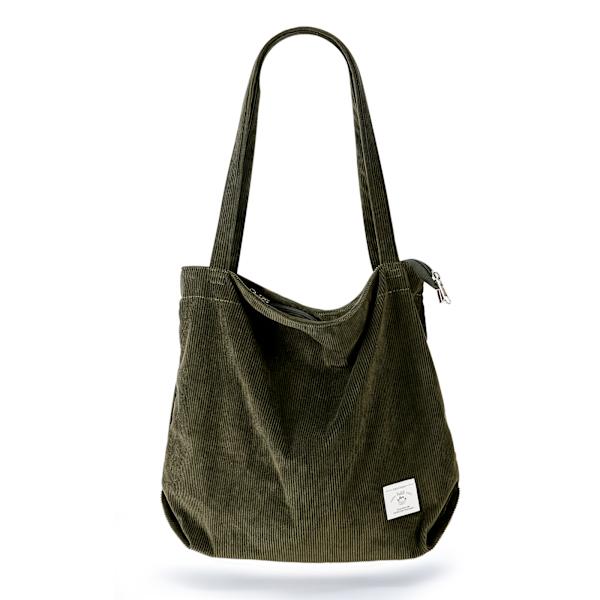 Tyk Corduroy Tote Taske Ekstra Stor Kapacitet Håndtasker Skuldertasker med Lynlås Cord Tote Taske til Kvinder Damer Piger Casual Shopping Taske