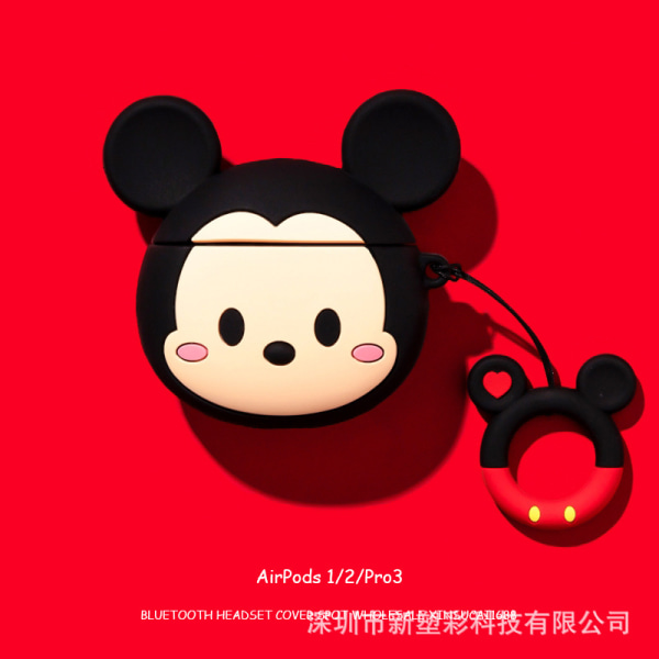 Mickey søt tegneserie headset-boks, airpod 1/2 trådløs Bluetooth headset-boks silikonboks.