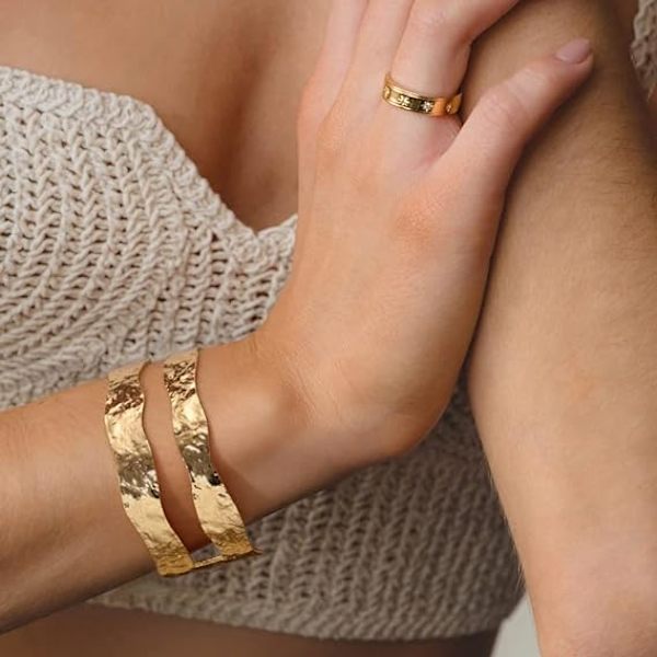 Elegant Guld Bar Armbånd til Kvinder Simpel Delikat Tynd Manschet Bangle Hæklet Armbånd 18K Guldbelagt Håndlavet Minimalistisk Smykke