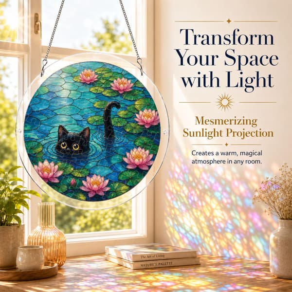 Lotus Black Cat Acrylic Puzzle Suncatcher, 83 Pieces DIY Decor