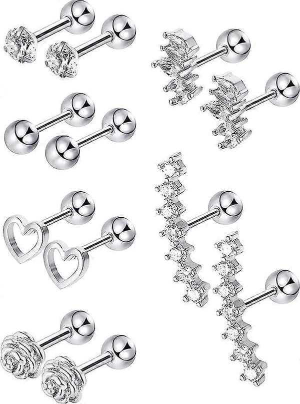 6 par øredobber i rustfritt stål Tragus brusk øredobber Labret Studs Barbell leppe nese kroppspiercing for menn kvinner ornament