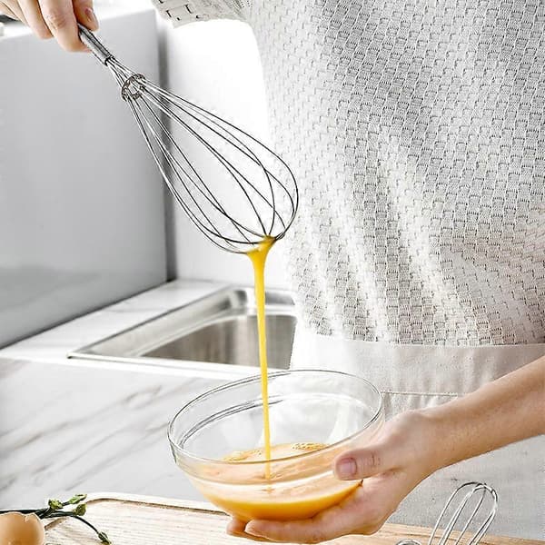 Eggvisp med fjærhåndtak i rustfritt stål, mini manuell mikser til hjemmebruk, for visping av egg, mel og smør.