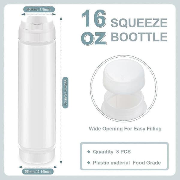 6 st 16 Oz Inverterade Plastflaskor med Klämfunktion, Påfyllningsbar Spets Stor Ventil Dispenser Kryddflaska med Klämfunktion för Såser