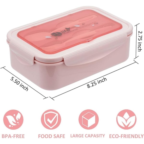 Bento-lådor för vuxna - 1100 ML Bento-lunchlåda för barn för barn med sked och gaffel - perfekt storlek för måltid på resan