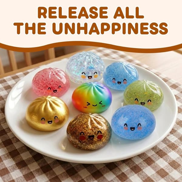 Glitter Dumpling Squishy, Dumpling Squishies, Glitter Dumpling Mystery Box, Farverige Dumpling Stressbolde Fidget, Jumbo Squishy Legetøj med Damperkasse Sæt Glitter Green