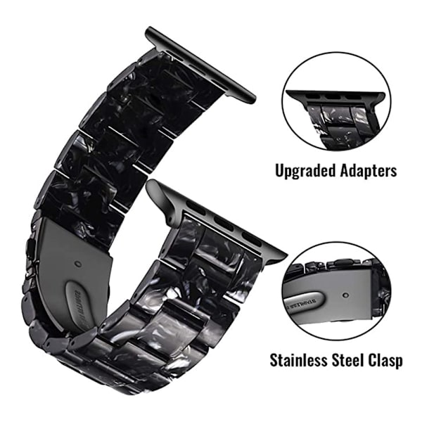 Yhteensopiva Apple Watch -rannekkeiden kanssa 38-40mm/42-44mm sarja 5/4/3/2/1, ohut hartsiranneke -42-44mm-musta kukka