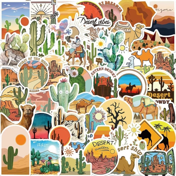 50Pcs Arizona Western Country Desert Stickers,Aesthetic Cactus Camel Travel Adventure Stickers for Laptop Water Bottle Luggage Scrapbook