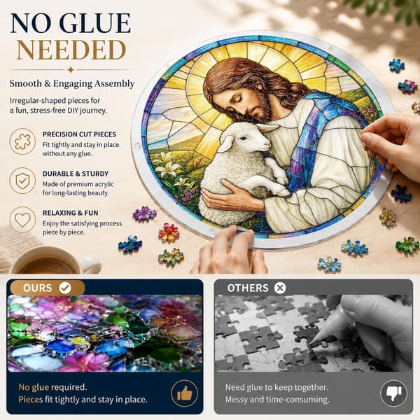 Jesus og Lam Akryl Puslespill Solfanger, 83 Deler DIY Dek