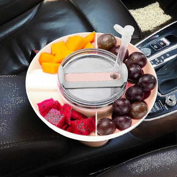 Silicone Snack Bowl for Stanley Cup 40oz with Handle, Snack Tray for Stanley Tumbler 40oz, Reusable 4-Compartment Snack Ring White White
