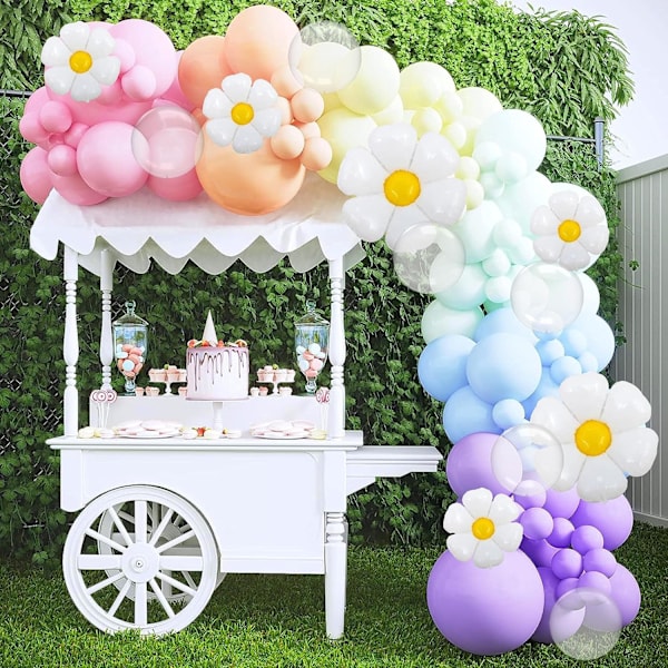 Groovy Daisy Flower Balloons - 114 kpl Pastellin sateenkaaren ilmapallokaari Garland Kit - Kirkkaat kupla- ja Bobo-ilmapallot - Täydellinen syntymäpäiville, vauvakutsuille