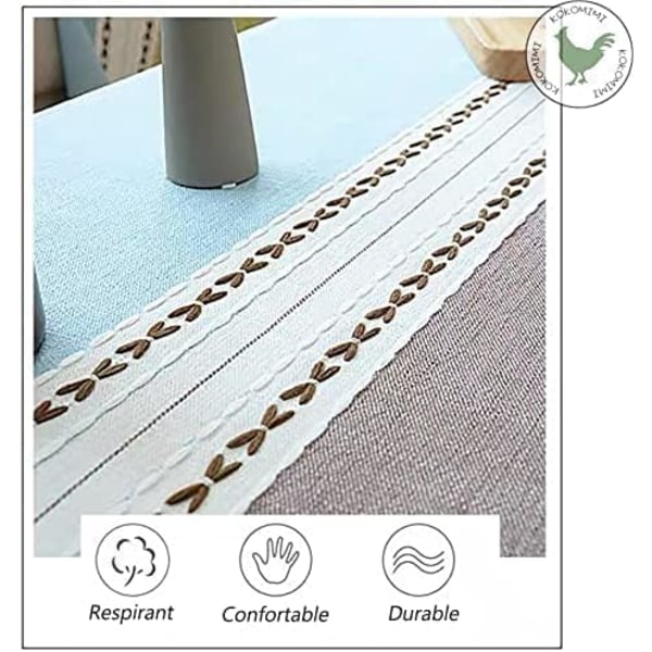 Bomullslinneduk med sidoförvaringsfickor, fläckbeständig rektangel, kaffeduk, balkong, trädgårdsduk 60x160cm