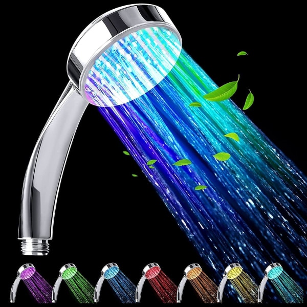 LED-dusch, ljushuvud, lätt duschmunstycke, färgduschhuvud, LED-handdusch, 7 färger Auto Change, Universal, Chrome