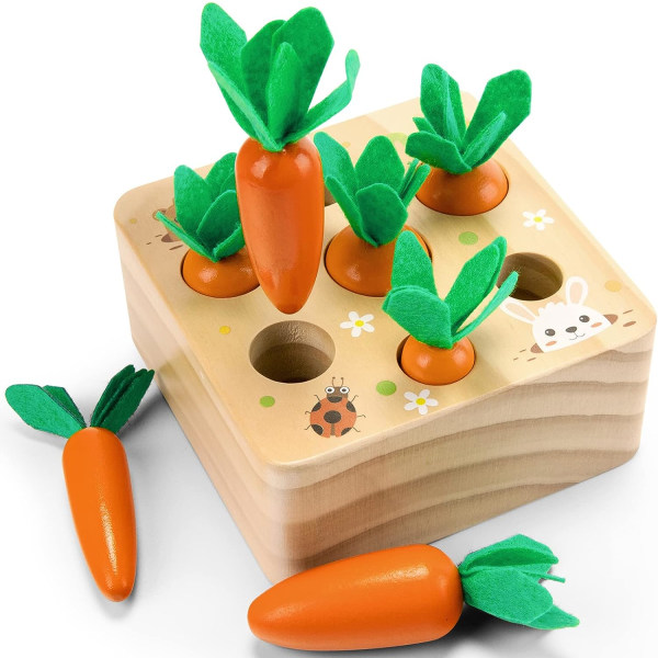 Montessori Toys for 1 Year Old, Wooden Toys Developmental Shape Sorting & Matching Puzzle Carrots Harvest Game, Birthday Gifts