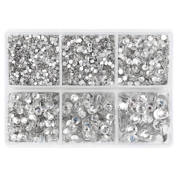 Nail Art Flat Bottom Drill - 6 Grid Boxed Small Round Diamonds with Silver Bottom [about 1688 Pieces]