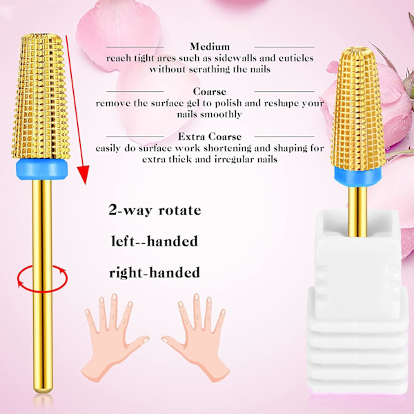 3 st Nail CaREide 5 i 1-bit, nagelborrset - 2-vägs rotation för användning med både vänster och höger hand, 3/32 tum skaftstorlek