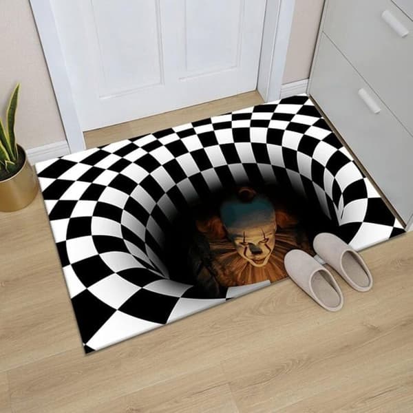 3D optisk illusjonsmatte, sklisikkert klovneduemønster, mykt teppe til Halloween YYV