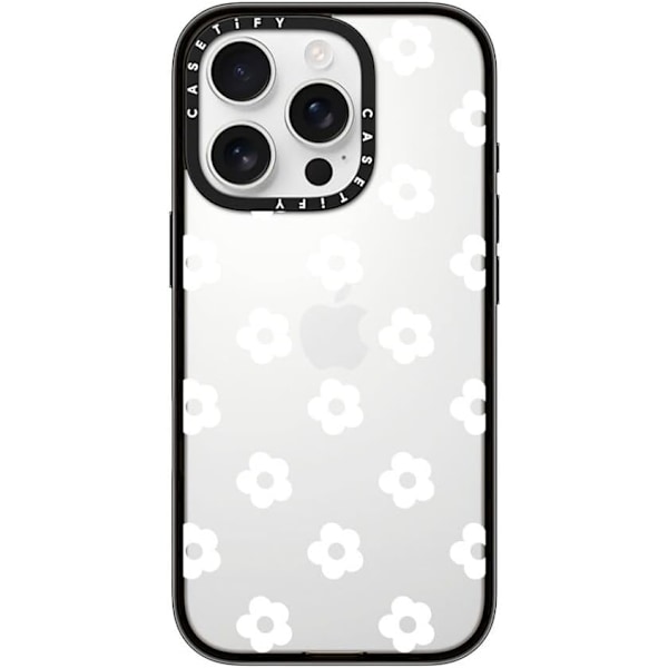 Kompakt iPhone 16 Pro Max Deksel [Lettvekt / 1,2 m 2X Militær Grad Fallbeskyttelse/Slank] - Kirsebær - Klar Svart Ditsy Daisies - White iPhone 16 Pro