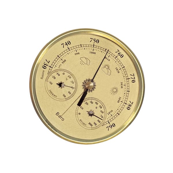 130 mm analogt barometer med termometer og hygrometer - 3-i-1 værstasjon gull