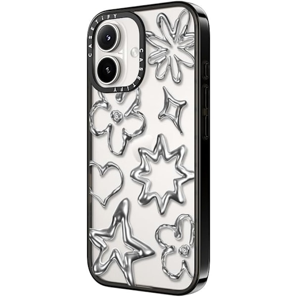Kompakt iPhone 16 Pro Max Deksel [Lettvekt / 1,2 m 2X Militær Grad Fallbeskyttelse/Slank] - Kirsebær - Klar Svart Chrome Doodles iPhone 16