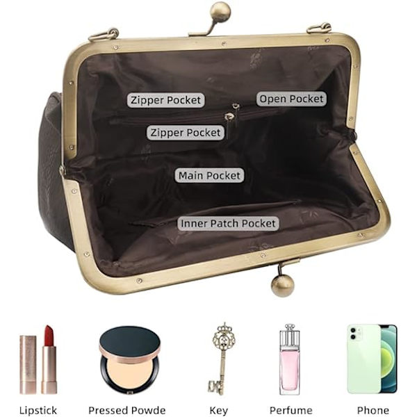 Retro Hollow Handväska för Kvinnor Läder Axelväska Kväll Kuvertväska Kiss Lock Stängning Crossbody Väska Handväska