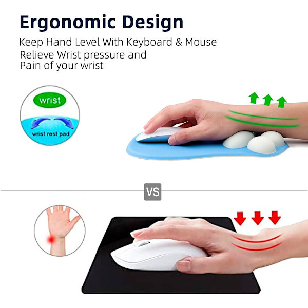 Musmatta med katt tass och handledsstöd, bärbar ergonomisk halkfri spelmusmatta för att lindra handledssmärta (10,7 x 7,7 x 1,1 tum) (blå)