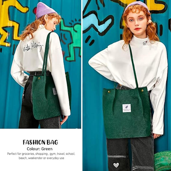 Kordväv Tote Bag för kvinnor Canvas Axelväska med Innerficka