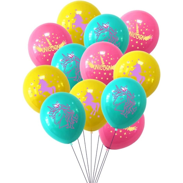 Enhjørning Ballonger, Flerfarget Enhjørning Festballonger for Jenter Bursdagsfest Dekorasjon, Enhjørning Festutstyr, 12stk Gul Blå Rosa