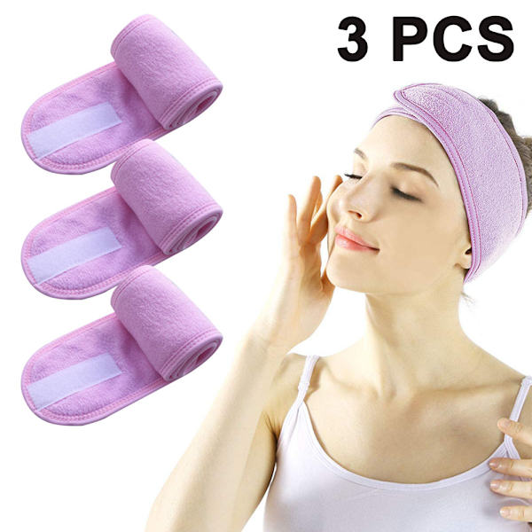 Facial Spa Hovedbånd, 3 stk. Make Up Hovedbånd, Skridsikkert Stræk Hårbånd Med Justerbar Magisk Tape Til Ansigtsvask-Pink