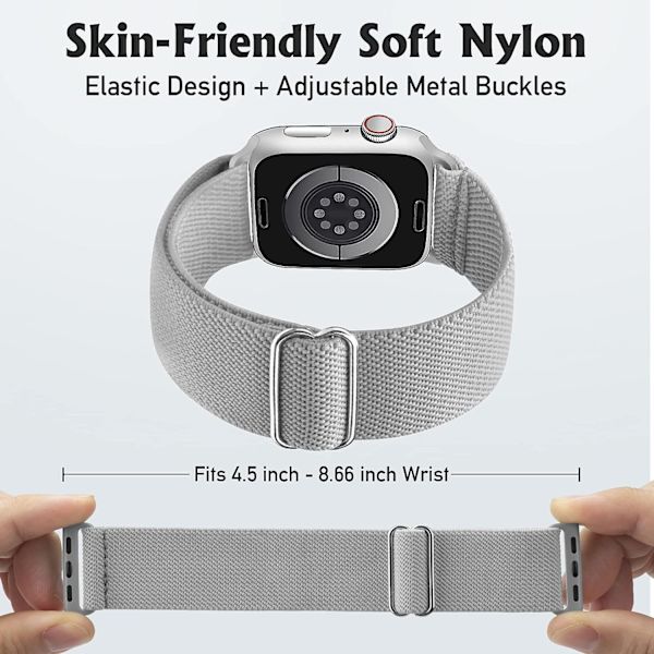 Stretchig klockarmband Kompatibel med Apple Watch Band 45mm 44mm 42mm Bekvämt Justerbart Sportband för Kvinnor Män -ljusgrå
