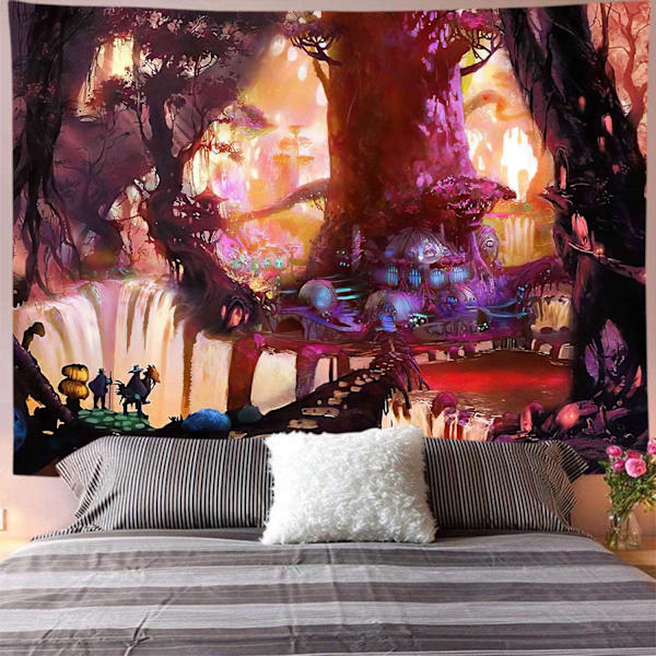 Fantasy Plant Magical Forest Gobelin Populær Fe Vægophæng Et Stort Livstræ I Skov Med Flod Soveværelse Stue