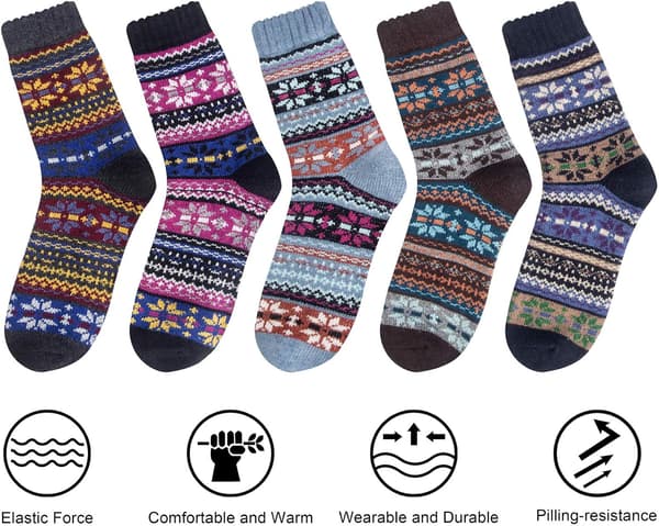 5 par damvinterstrumpor, varma bomullsullstrumpor unisex present 36-