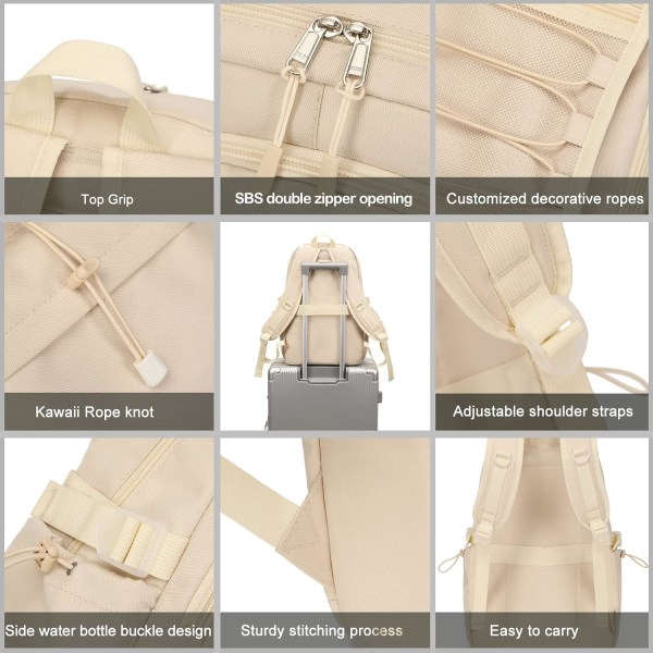Resväska för bärbar dator med helgresor, unisex, 15,6 tum, söt, lätt, hög kapacitet, present (off-white)
