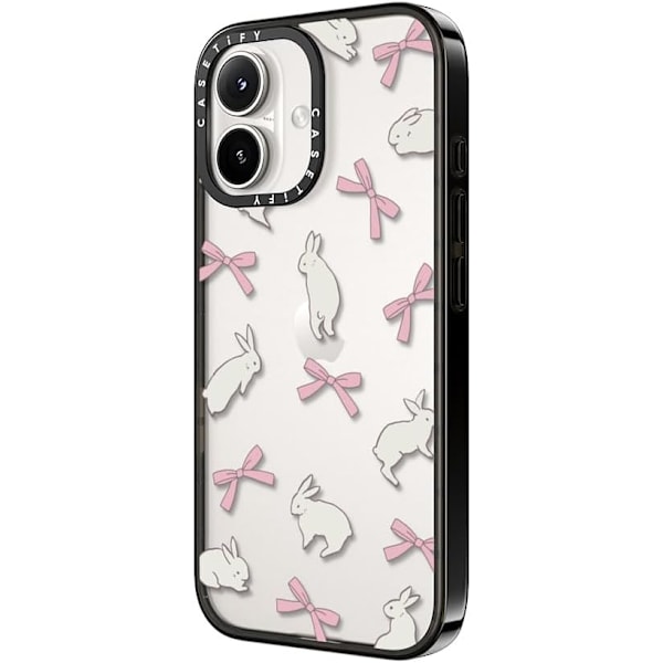 Kompakt iPhone 16 Pro Max Deksel [Lettvekt / 1,2 m 2X Militær Grad Fallbeskyttelse/Slank] - Kirsebær - Klar Svart Rabbit Ribbon iPhone 16