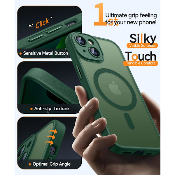 Magnetisk etui til iPhone 16 Pro Max med fuld kamerabeskyttelse [Kompatibel med Magsafe] [Gennemskinnelig mat] Beskyttende telefonetui, mat sort Deep Green iPhone 13