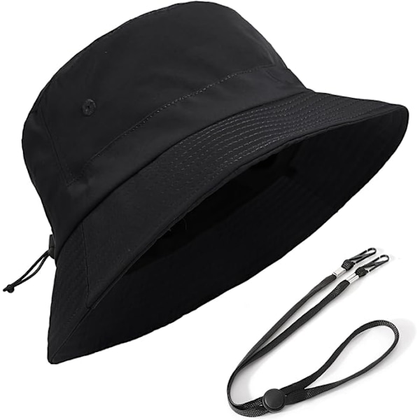 Solhatte til mænd og kvinder, fiskerhatte med hagestropper, vandtætte spandehatte, hurtigtørrende, bredskyggede fiskerhatte, foldbare Khaki （60-65CM）