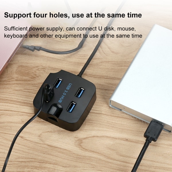 USB3.0 4-port HUB 4-port Hub USB-splitter Telefonholder 3.0hub Super Speed Splitter 5Gbs-Sort 3.0