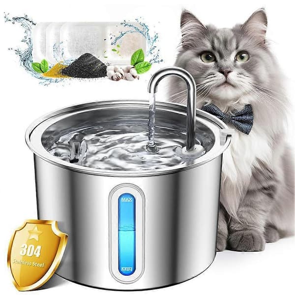 2,2L Vandfontæne til katte i rustfrit stål, Automatisk vanddispenser til hund og kat_Særtilbud
